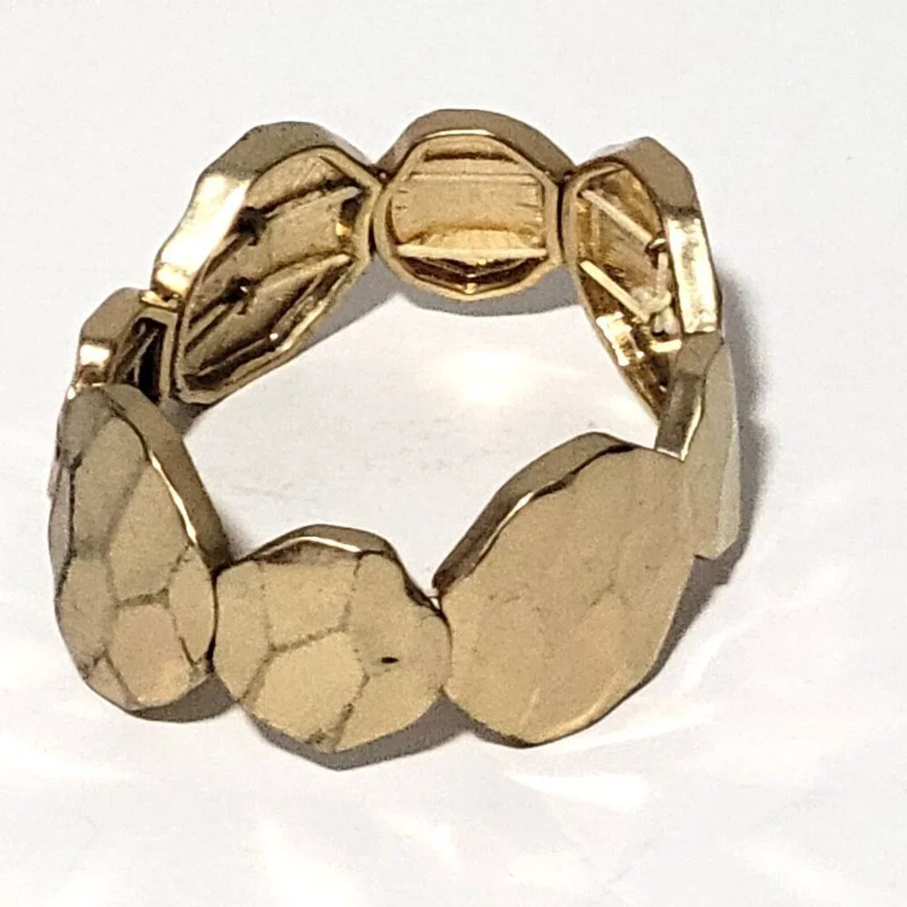 Lia Sophia Stretch Bracelet Hammered Gold Discs Honeycombed Vintage